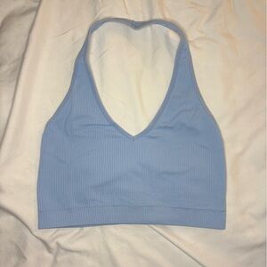 Garage Sky Blue Ribbed Halter Top